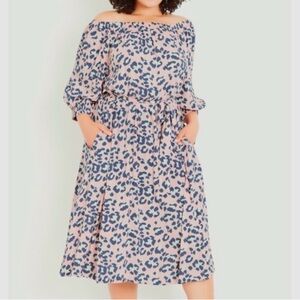 NWT Evan’s Leopard Print Off-Shoulder Dress size 20